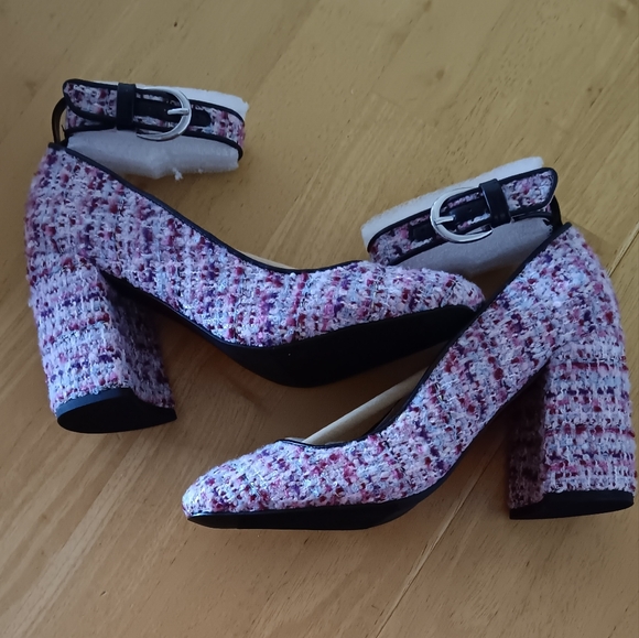 NEW Women's Round Toe Platform Tweed Chunky Heels Pumps 6 👠 - Picture 3 of 8